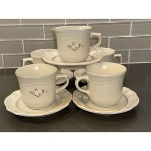 Vintage Set of 5 “Heirloom” Stoneware by Pfalzgraff Cup & Saucer Set
